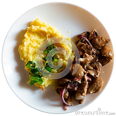 Russian cuisine dish - mashed potatoes with mushrooms Stock Photo