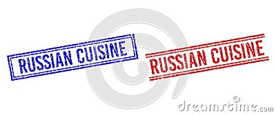 Distress Textured RUSSIAN CUISINE Stamps with Double Lines Stock Photo
