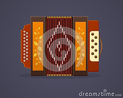 Russian culture music. Modern musical instrument accordion. Vector Illustration
