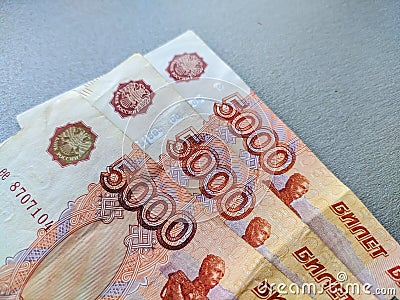 Russian currency. Banknotes nominal 5000 rubles Stock Photo