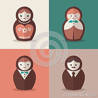 Russian doll groom and bride wedding icons Vector Illustration