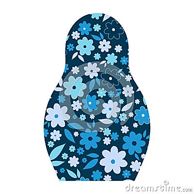 Russian doll icon. Blue flowers pattern logo. Matryoshka silhouette. Vector illustration Vector Illustration