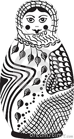Russian Doll Vector Illustration. Black and white. Stock Photo