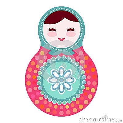 Russian dolls matryoshka on white background, pink and blue colors. Vector Vector Illustration