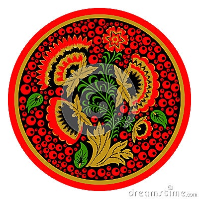 Russian ethnic hohloma style tray Vector Illustration