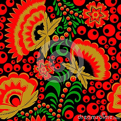 Russian ethnic khokhloma seamless pattern Vector Illustration