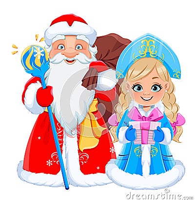 Russian Father Frost and Snegurochka Vector Illustration