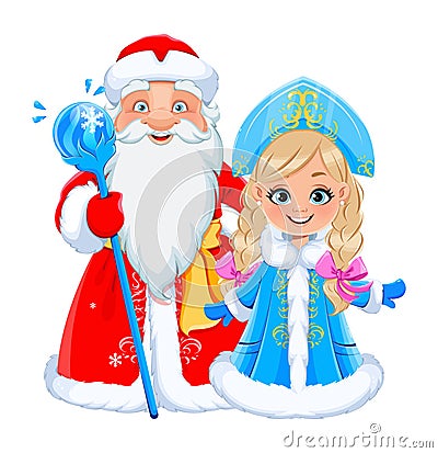 Russian Father Frost and Snegurochka Snow Maiden Vector Illustration