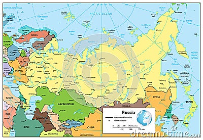 Russian Federation detailed political map Vector Illustration
