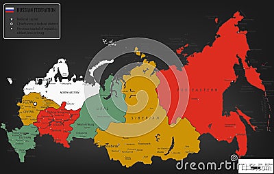 Russian Federation map with selectable territories. Vector Vector Illustration