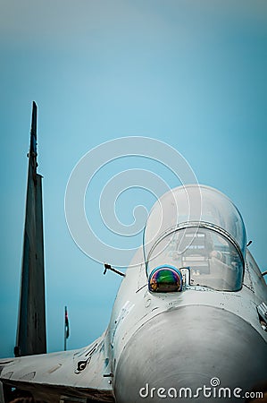 Russian fighter with gloomy sky background. Stock Photo