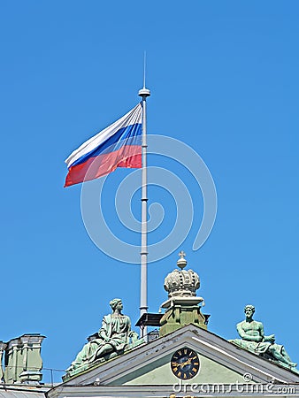 The Russian flag, flutters over the Winter Palace. St. Petersburg Stock Photo