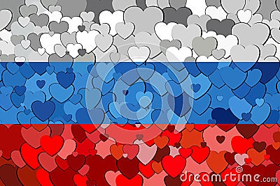 Russian flag made of hearts background Vector Illustration