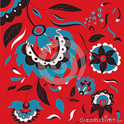 Russian folk floral background in Khokhloma style Vector Illustration