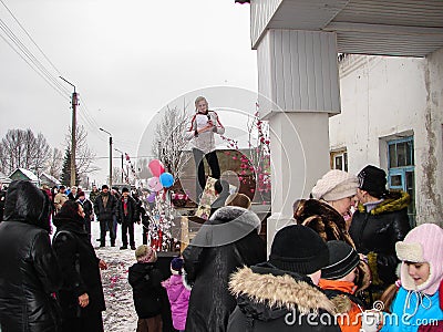 Russian folk holiday Maslenitsa in the Kaluga region. Editorial Stock Photo