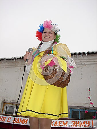 Russian folk holiday Maslenitsa in the Kaluga region. Editorial Stock Photo