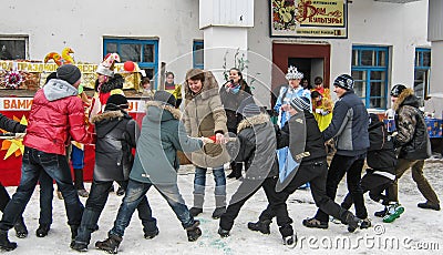 Russian folk holiday Maslenitsa in the Kaluga region. Editorial Stock Photo