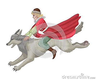 Russian folk tale with man rides wolf. Vector illustration Vector Illustration