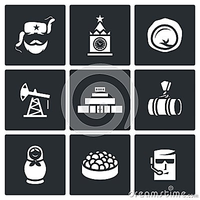 Russian, food, attraction, industry icons set. Vector Illustration. Stock Photo