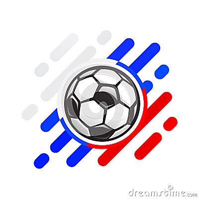 Russian football ball vector icon. Soccer ball on an abstract background of the color of the Russian flag Vector Illustration