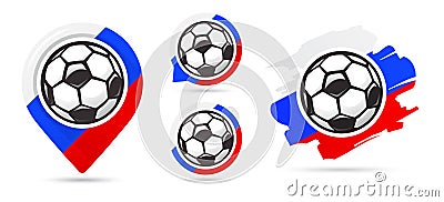 Russian football vector icons. Soccer goal. Set of football icons. Football map pointer. Football ball. Soccer ball. Vector Illustration