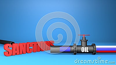 Russian gas oil industry. 3d oil pipeline to European Union on blue background. Oil sanctions and energy embargo to Cartoon Illustration