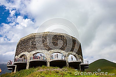 Russian Georgian friendship monument. Georgian military Highway. Georgia, Gudauri. Editorial Stock Photo