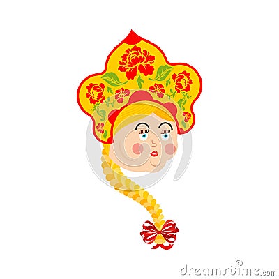 Russian Girl face. Russia woman head. Female strict in national Vector Illustration