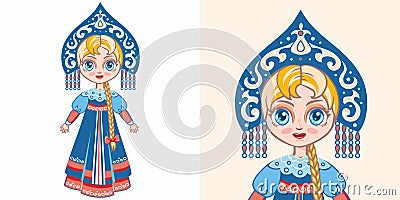 Russian girl in national costume Vector Illustration