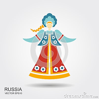 Russian girl in national dress with a long plait Vector Illustration