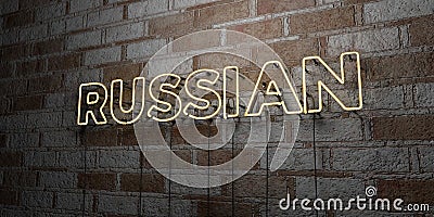 RUSSIAN - Glowing Neon Sign on stonework wall - 3D rendered royalty free stock illustration Cartoon Illustration