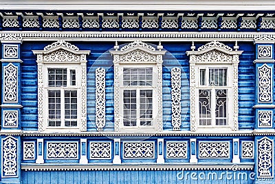 Russian house facade with frames Stock Photo