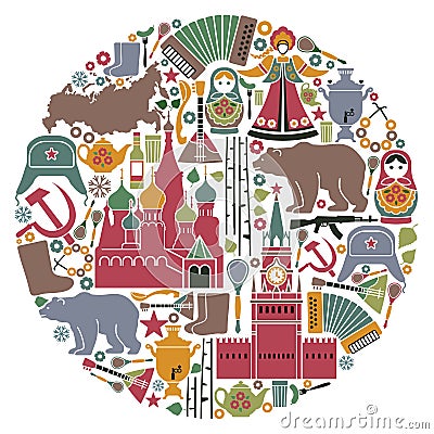 Russian icons in the form of a circle Vector Illustration