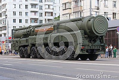 Russian Intercontinental Ballistic Missile RS-24 Yars on military parade Editorial Stock Photo
