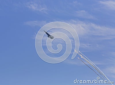Russian jet fighter launches anti-missile flares Stock Photo