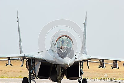 Russian jet fighter MIG-29 at aerodrome Stock Photo