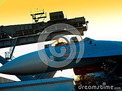 Russian jetfighter on the ground background Stock Photo