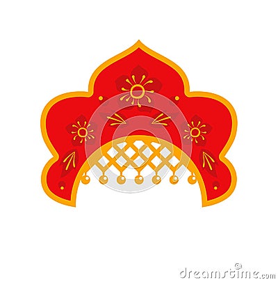 Russian Kokoshnik in style Khokhloma. Vector illustration icon. Vector Illustration