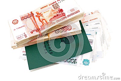 Russian Labour book and one million rubles Stock Photo