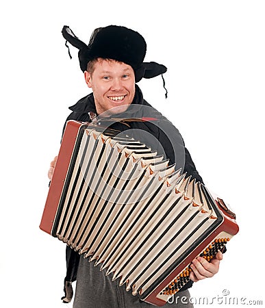 Russian man with accordion Stock Photo