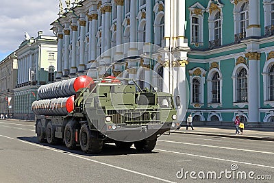 Russian military equipment goes to of the Victory parade Editorial Stock Photo