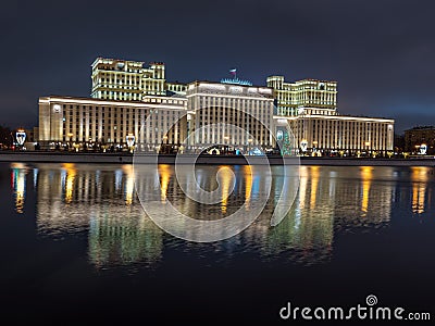The Russian Ministry of defense on Frunzenskaya embankment at night Editorial Stock Photo