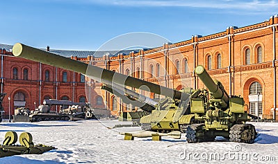 Russian 420 mm mortar of special power 2B1 Oka and self-propelled gun Editorial Stock Photo