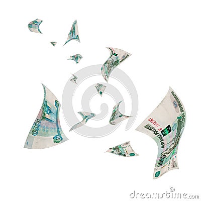 Russian money - rubles in the air. Stock Photo