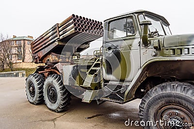 Russian multiple rocket launcher mounted on a soviet military truck Editorial Stock Photo