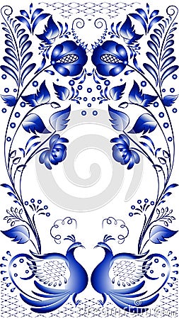 Russian national ornament with the birds at the bottom Vector Illustration