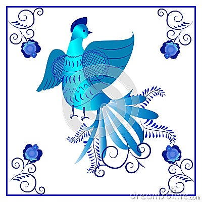 Russian national ornament. Blue floral pattern in Gzhel style ap Vector Illustration