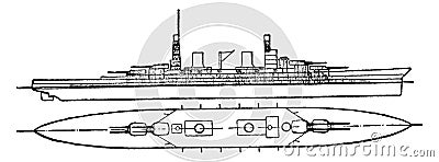 Russian Navy Battleship, vintage illustration Vector Illustration