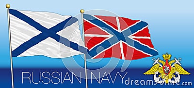 Russian navy flag, jack flag and coat of arms, Russia Cartoon Illustration