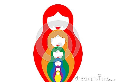 Russian nesting doll matrioshka, set icon colorful symbol of Russia, Vector Illustration